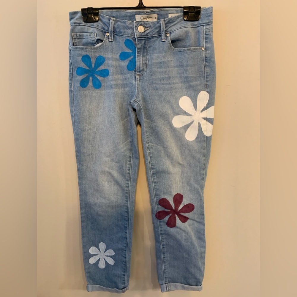 Jessica Simpson Blue Skinny Jeans with Floral Design